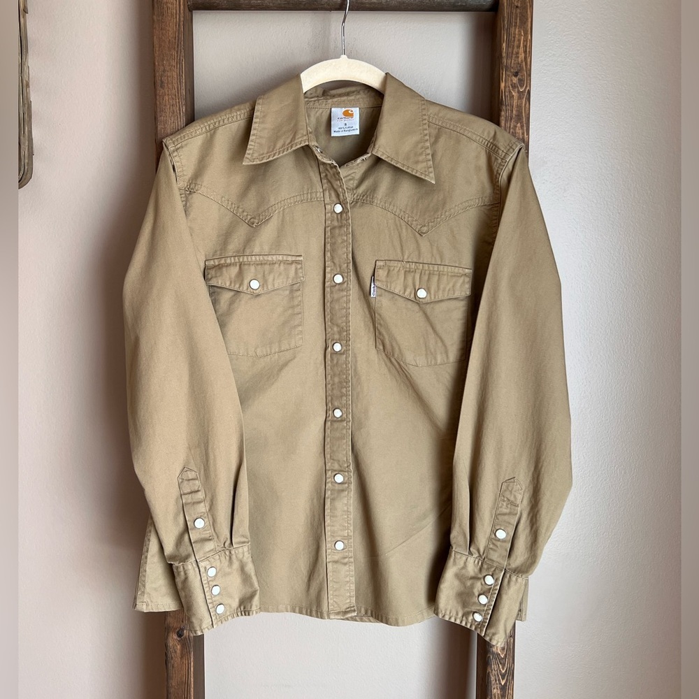 Carhartt Women's Khaki Cotton Pearl Snap Western Rodeo Shirt
